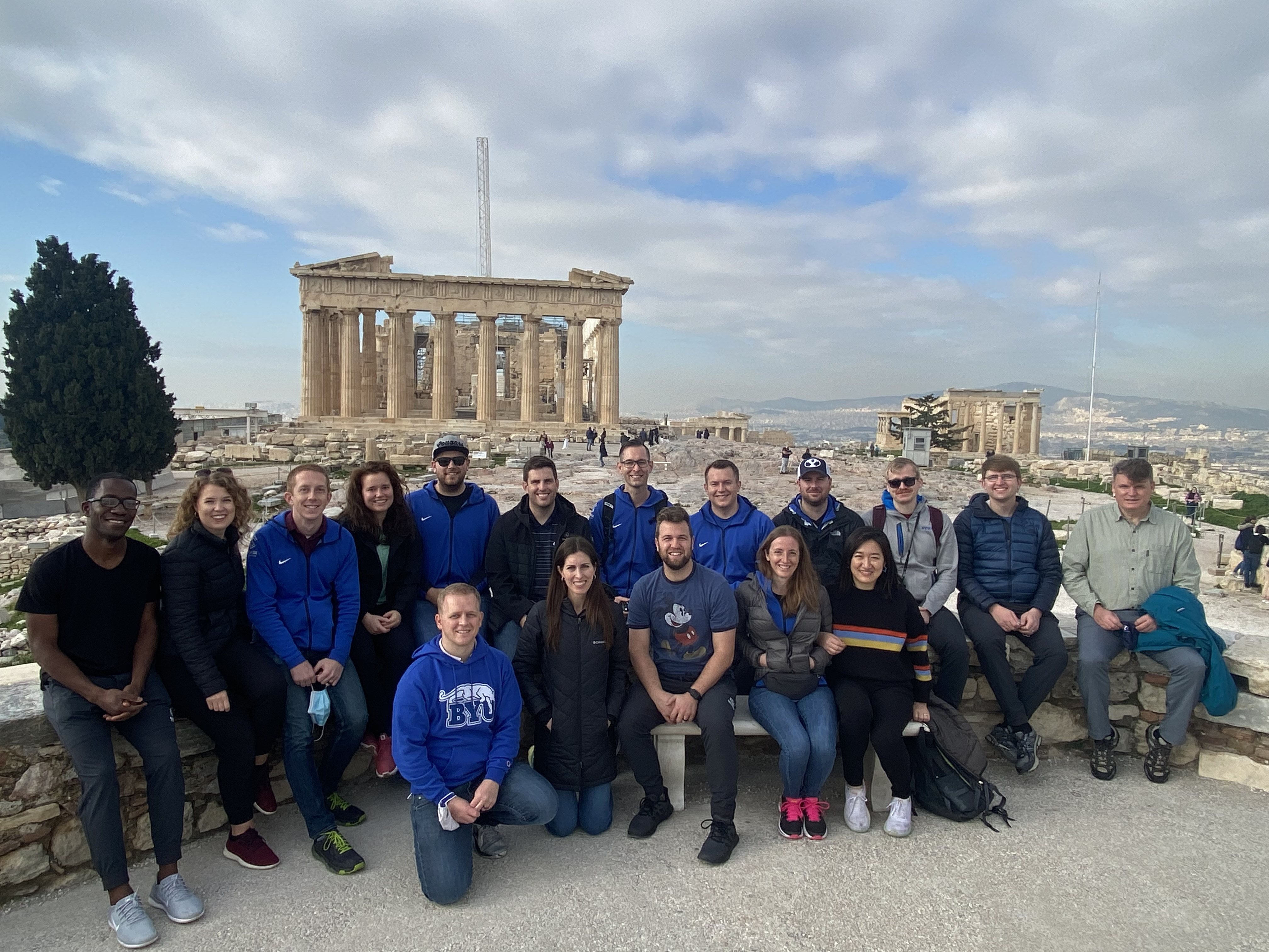 Savage Scholars group picture in front of Parthenon in Athens, Greece.